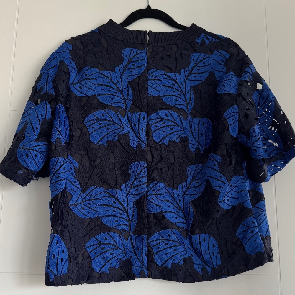 Jason Wu Grey Short Sleeve Lace Top , Size 8, Blue/Black
